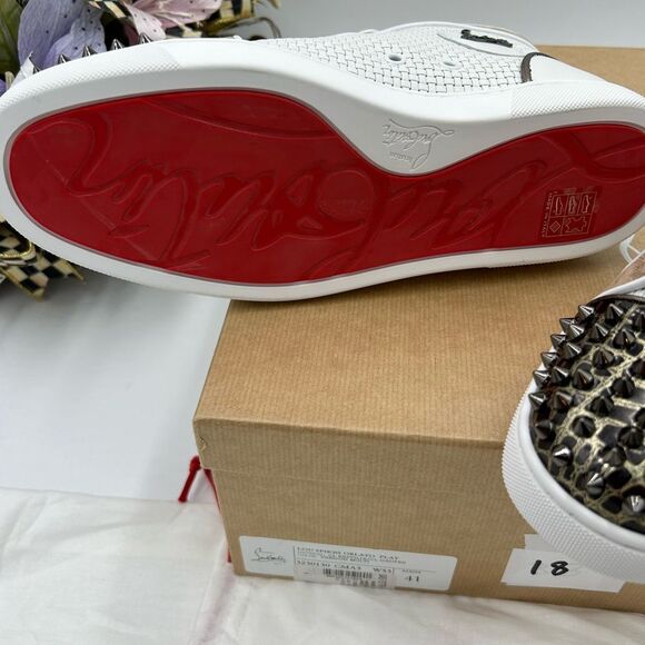 Christian Louboutin White and Brown Spiked High-Tops - Picture 6 of 13